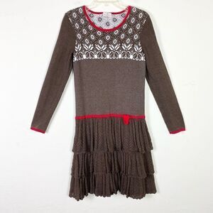 Hanna Andersson Big Girl Brown Layer Fairisle Long Sleeve Holiday Dress Size 14